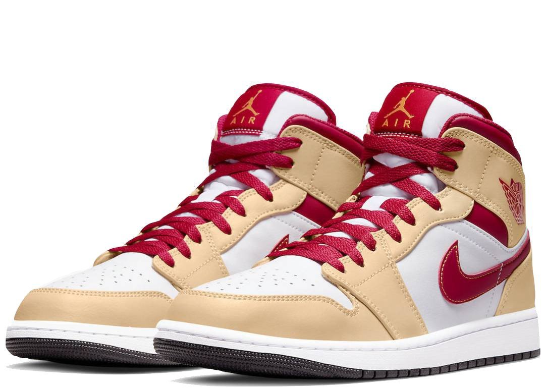 Nike Air Jordan 1 Mid Light Curry Cardinal - PLUGSNEAKRS